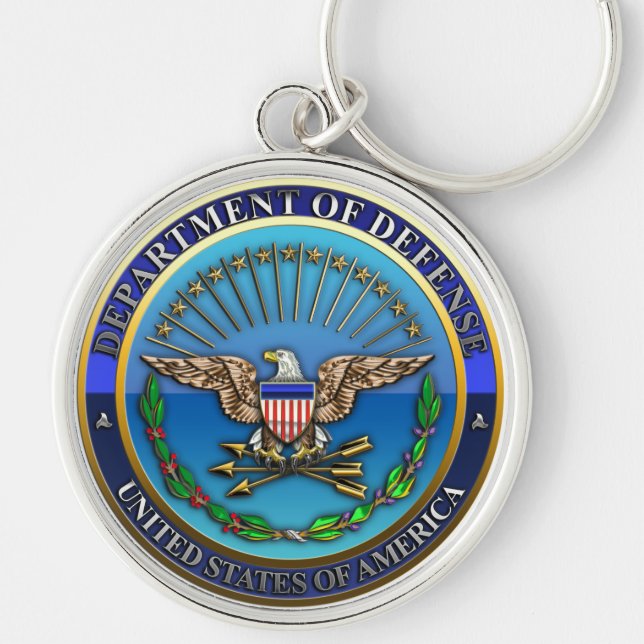 US Department of Defense (DoD) Rund Silverfärgad Nyckelring (Framsidan)