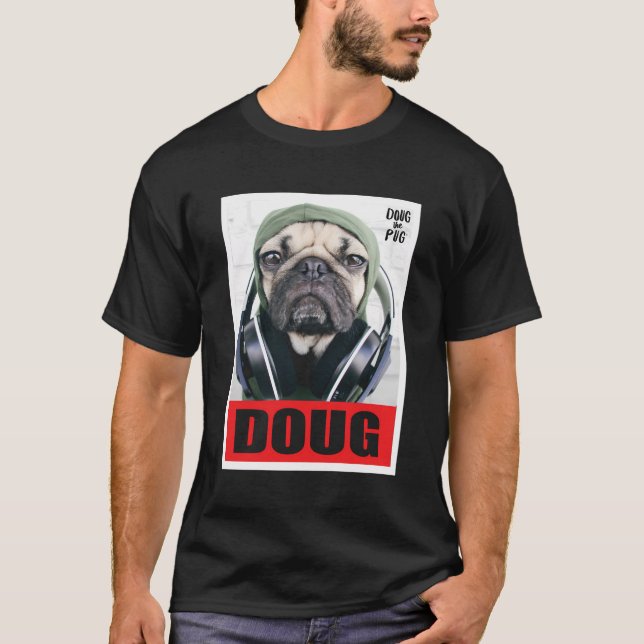 US Doug The Pug Headphone 01 T Shirt (Framsida)