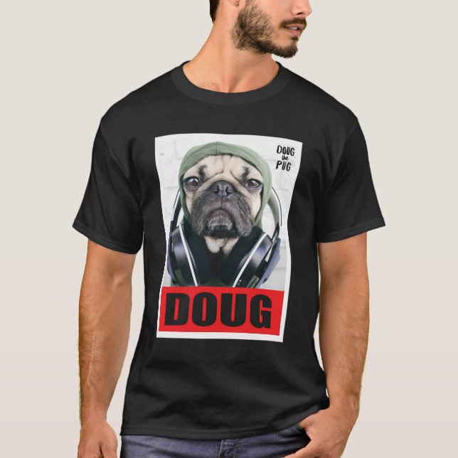 US Doug The Pug Headphone 01 T Shirt (Framsida)