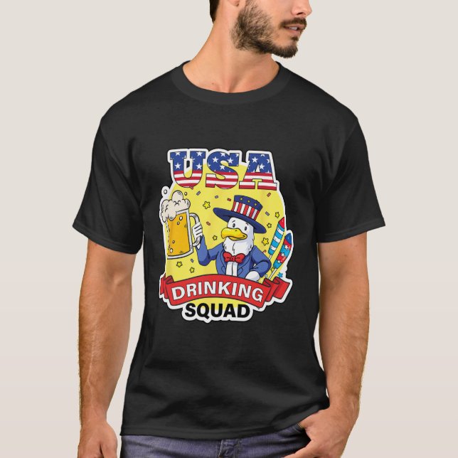 US Drinking Squad 4:e juli Independence day Fu T Shirt (Framsida)