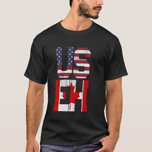 US EH - America Canada Flagga T Shirt (Framsida)