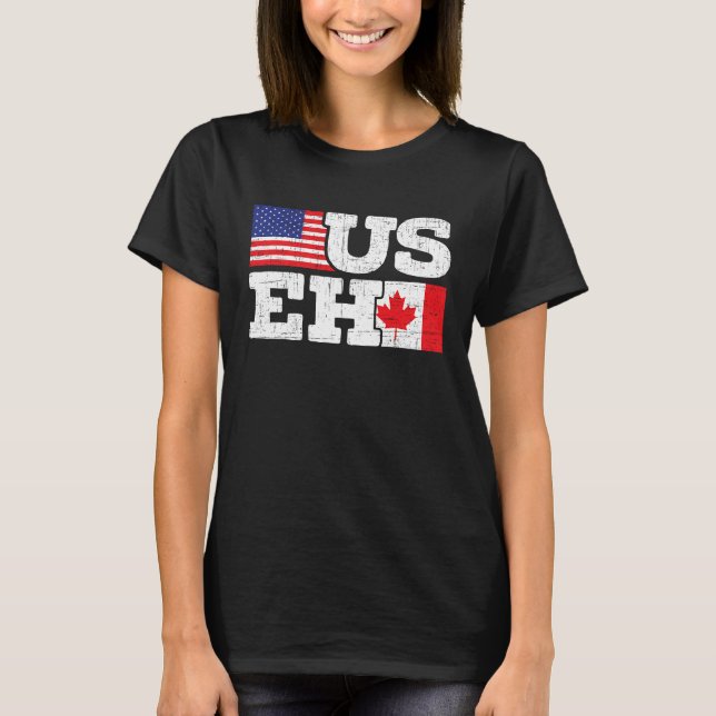 US EH Canada America Flagga Maple Löv Proud Canuck T Shirt (Framsida)