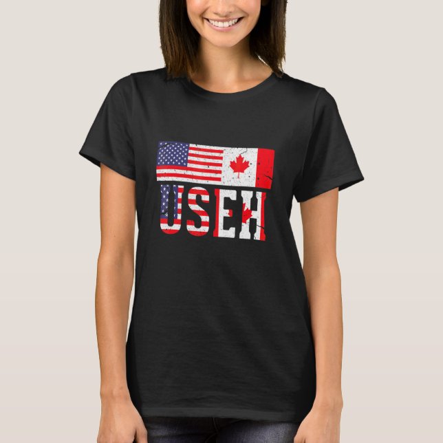 US Eh Canada American Flagga T Shirt (Framsida)