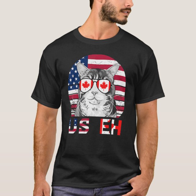 US Eh Cat America Canada Flagga American Canadian  T Shirt (Framsida)