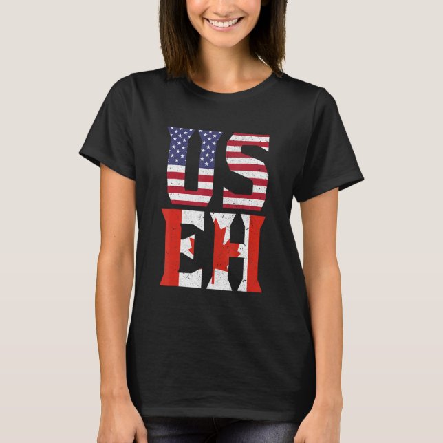 US EH Funny American Canadian USA Canada Flag T Shirt (Framsida)