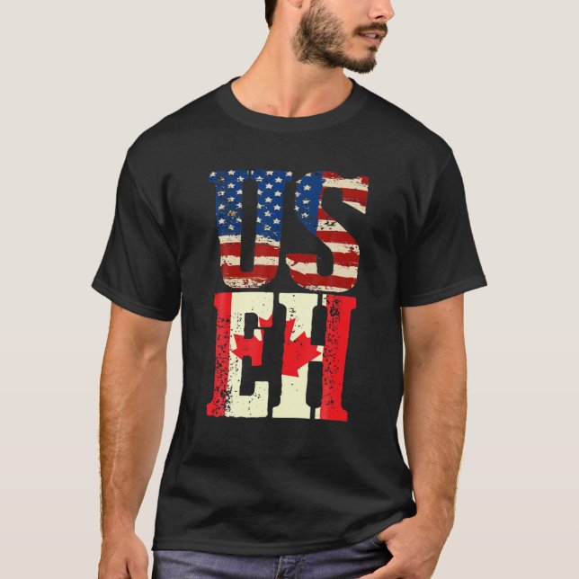 US EH Funny Canada American Flagga Canadian Meme Q T Shirt (Framsida)