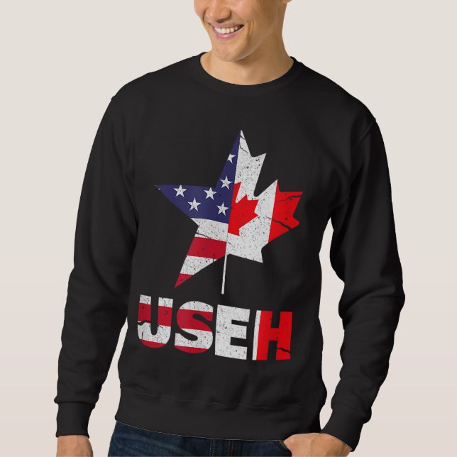 US EH Funny Canada American Flagga Lång Ärmad Tröja (Framsida)