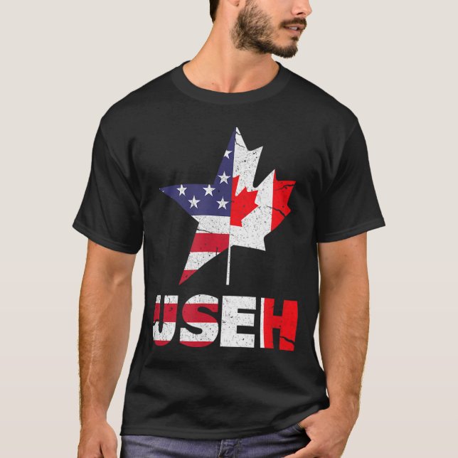 US EH Funny Canada American Flagga T Shirt (Framsida)