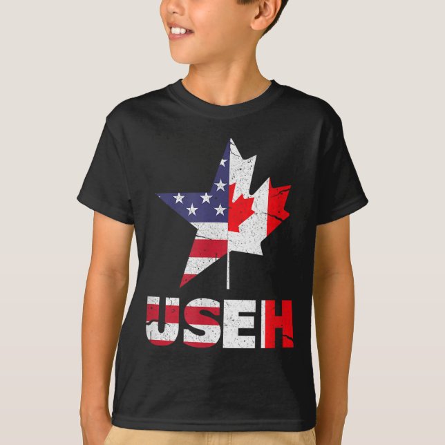 US EH Funny Canada American Flagga T Shirt (Framsida)