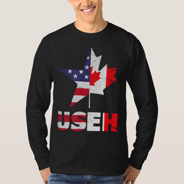 US EH Funny Canada American Flagga T Shirt (Framsida)