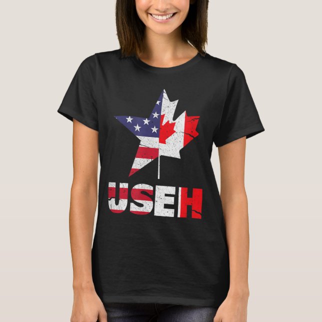 US EH Funny Canada American Flagga T Shirt (Framsida)