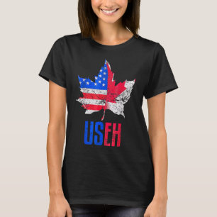 US Eh Löv Canadian American Flagga Canada USA Före T Shirt