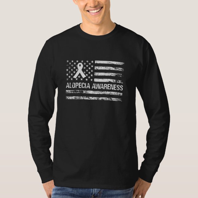 US Flag Alopecia Awareness Ribbon Warrior Fighting T Shirt (Framsida)