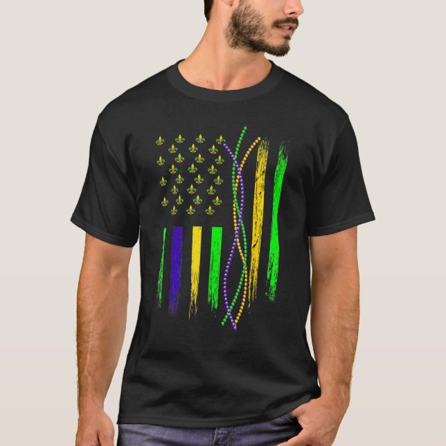 US Flag American Mardi Gras Carnival Party Men Wom T Shirt (Framsida)