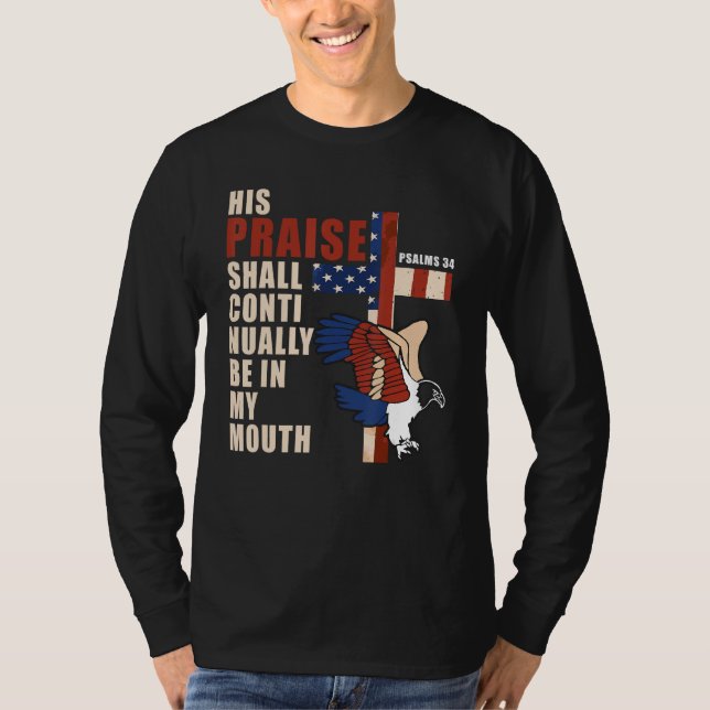 US Flag Eagle Christian Cross Patriotic Bible Vers T Shirt (Framsida)