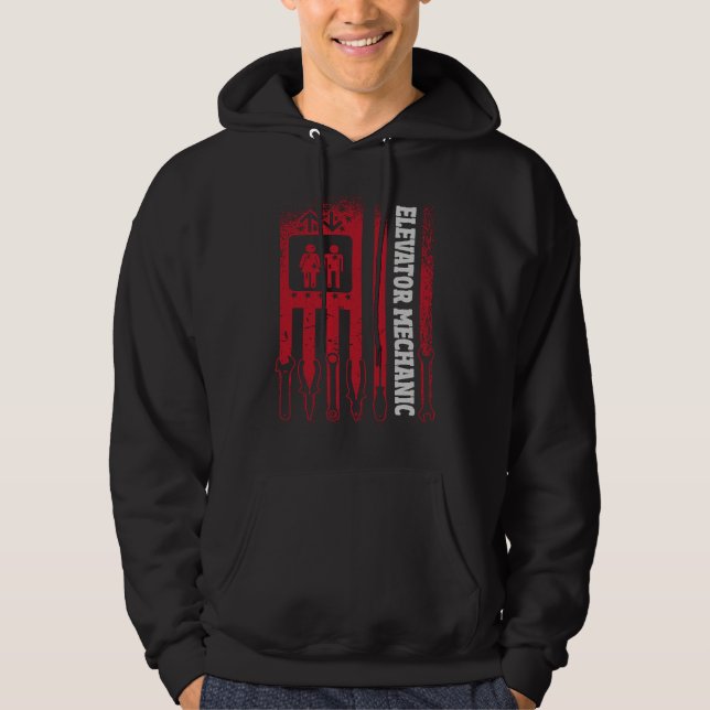 Us Flag Elevator Mechanic Hoodie (Framsida)