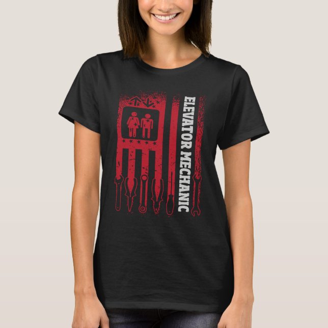 Us Flag Elevator Mechanic T Shirt (Framsida)