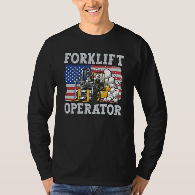 Us Flag Forklift Operator T Shirt (Framsida)