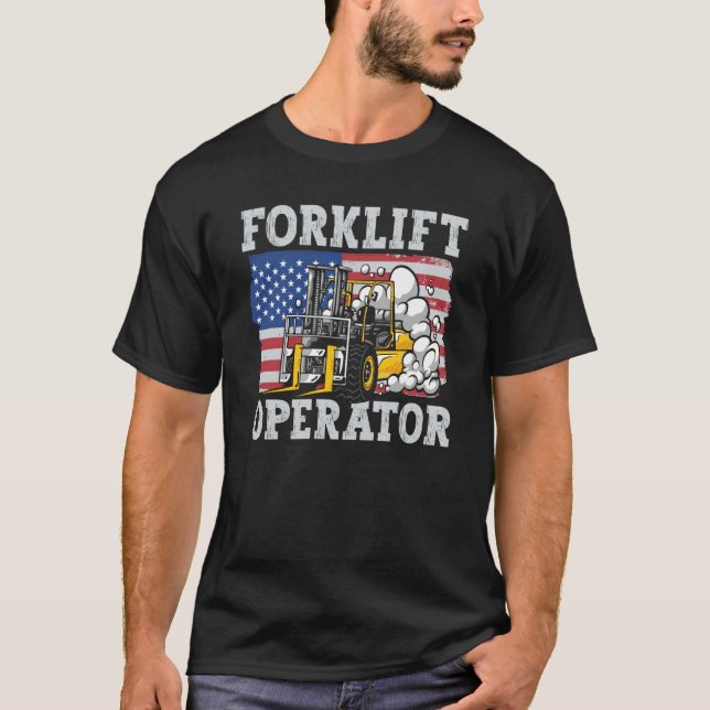 Us Flag Forklift Operator T Shirt (Framsida)