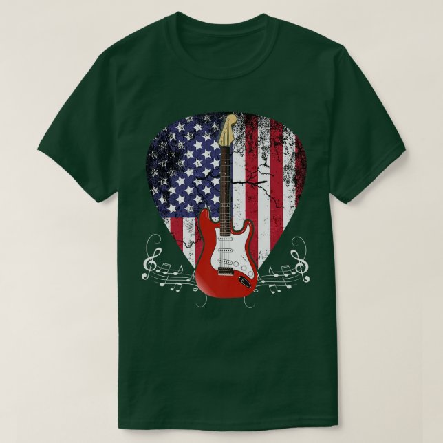 US Flag Guitar Pick Guitarist Lover Instrument Ele T Shirt (Design framsida)