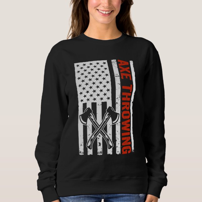 US Flag Hatchet Axe Throwing T Shirt (Framsida)