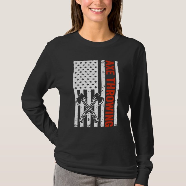 US Flag Hatchet Axe Throwing T Shirt (Framsida)