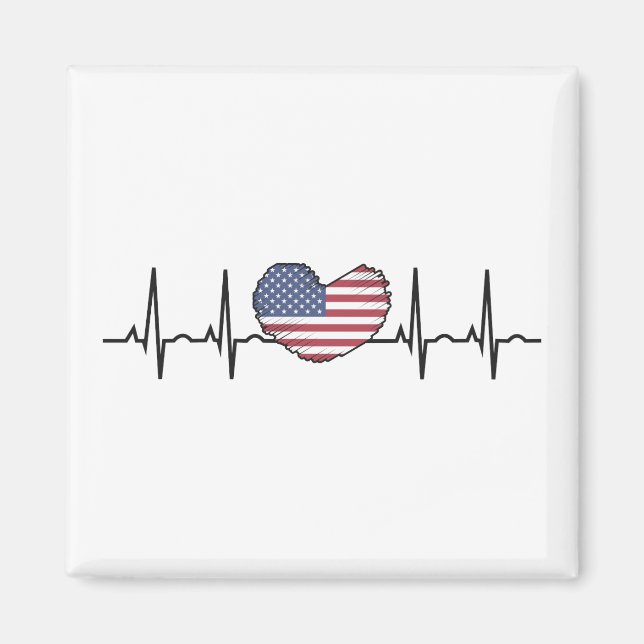 US Flag Hjärtslag EKG Elektrokardiografi Magnet (Framsidan)