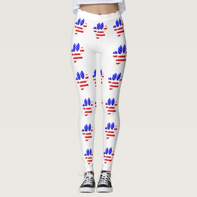 US Flag Hund Fotavtryck Mönster Leggings (Framsida)