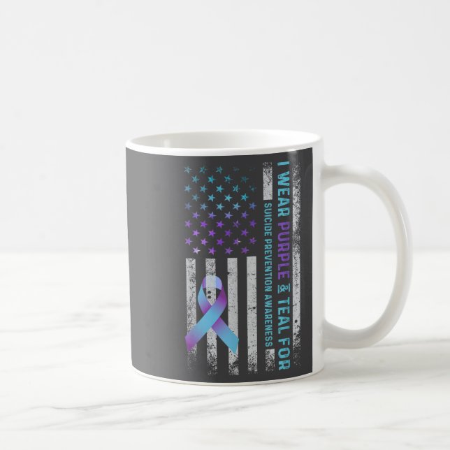 Us Flag I Wear Purple And Teal Suicide Prevention  Kaffemugg (Höger)