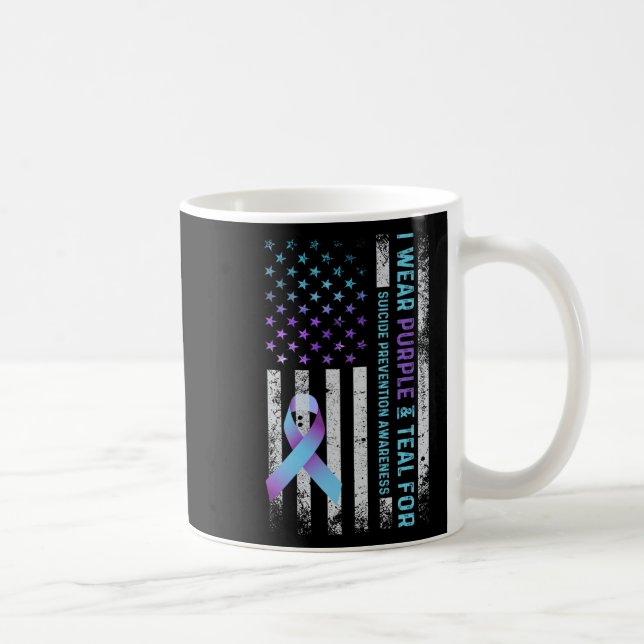 Us Flag I Wear Purple And Teal Suicide Prevention  Kaffemugg (Höger)