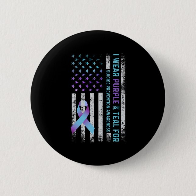 Us Flag I Wear Purple And Teal Suicide Prevention  Knapp (Framsida)