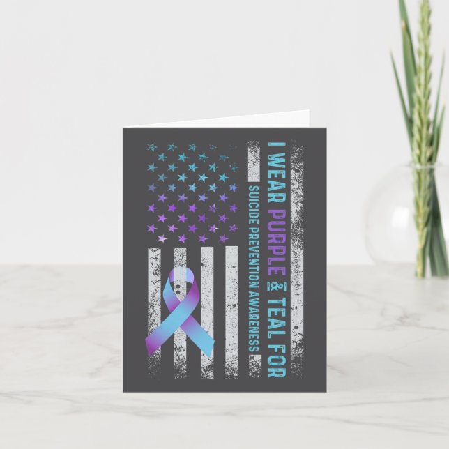 Us Flag I Wear Purple And Teal Suicide Prevention  Kort (Framsida)
