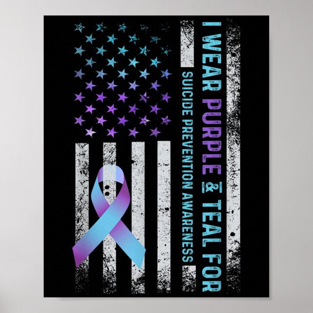 Us Flag I Wear Purple And Teal Suicide Prevention  Poster (Framsidan)