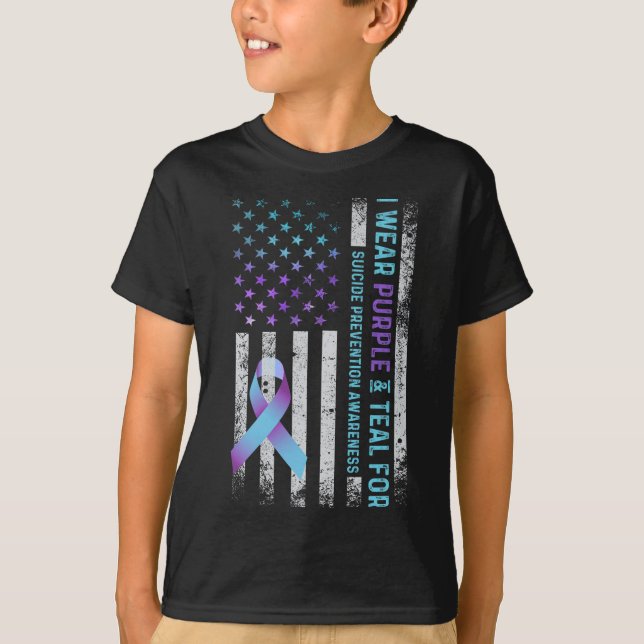 Us Flag I Wear Purple And Teal Suicide Prevention  T Shirt (Framsida)