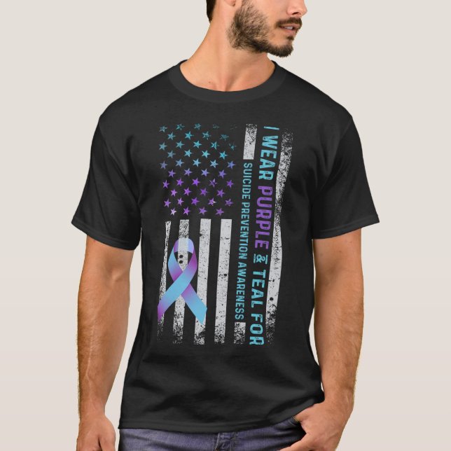 Us Flag I Wear Purple And Teal Suicide Prevention  T Shirt (Framsida)