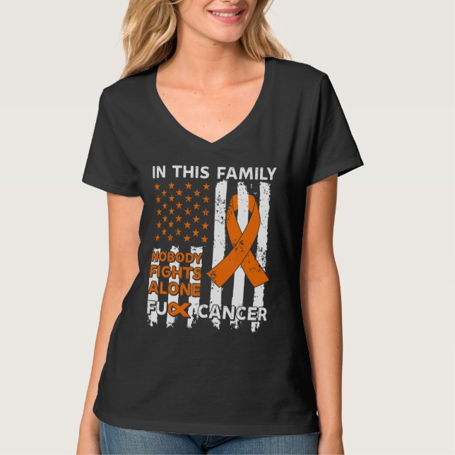 US flag in this family nobody fights alone orange  T Shirt (Framsida)