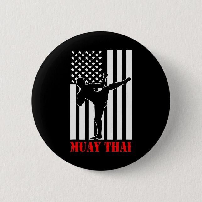 Us Flag Kickboxing Martial Arts Fighter Muay Thai  Knapp (Framsida)