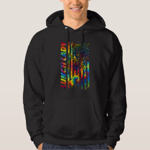 Us Flag Lunch Lady Back To School Chef Kock Tie Dy Hoodie