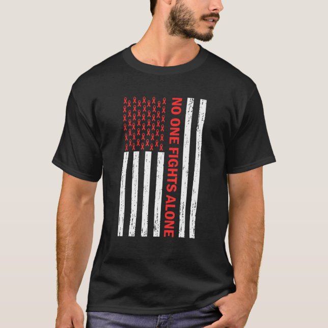 Us Flag No Body Fights Alone Red Ribbon Awareness  T Shirt (Framsida)