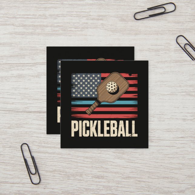 US Flag Pickleball Fyrkantigt Visitkort (Fram/Back In Situ)