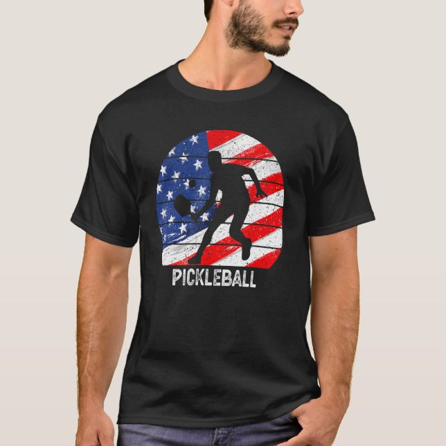 US Flag Pickleball Player Paddleball Lover Men Wom T Shirt (Framsida)