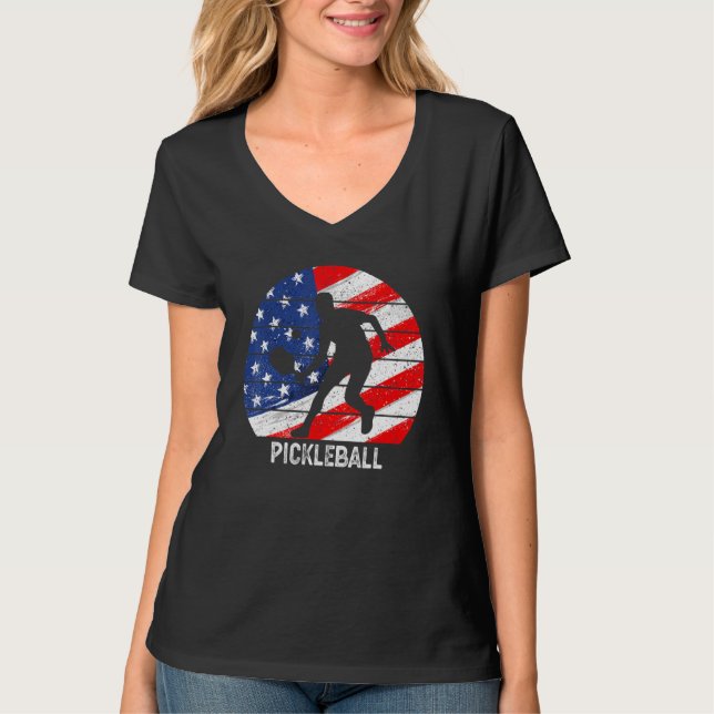 US Flag Pickleball Player Paddleball Lover Men Wom T Shirt (Framsida)