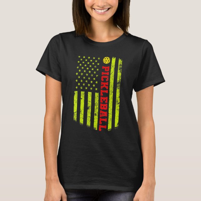 US Flag Pickleball Player Paddleball Lover T Shirt (Framsida)