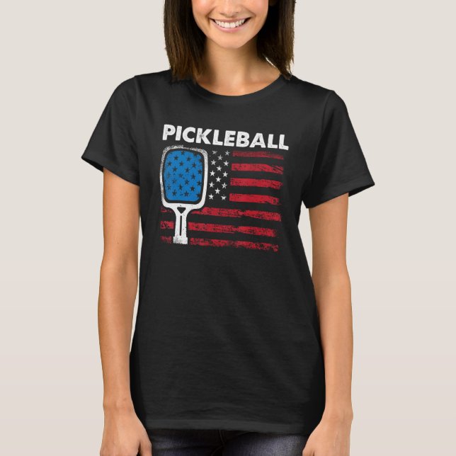 US Flag Pickleball Player Paddleball T Shirt (Framsida)