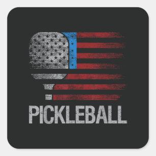 US Flag Pickleball Spelare Paddleball Älskare Fyrkantigt Klistermärke