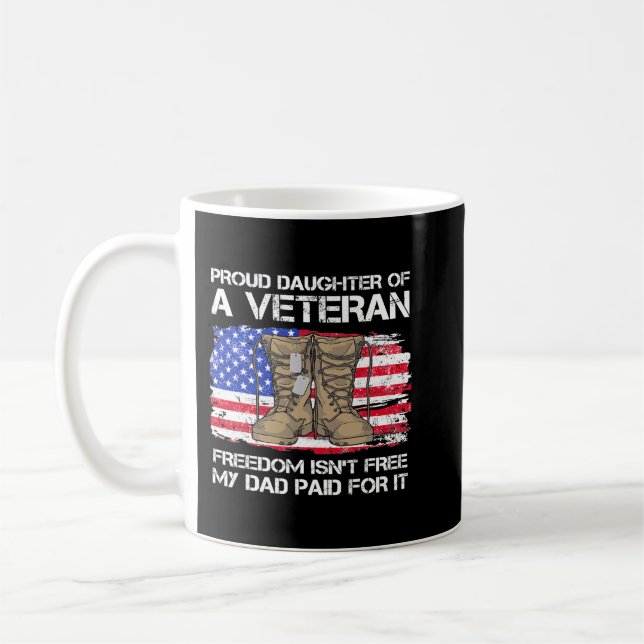 Us Flag Proud Daughter Of A Veteran US Military Ve Kaffemugg (Vänster)