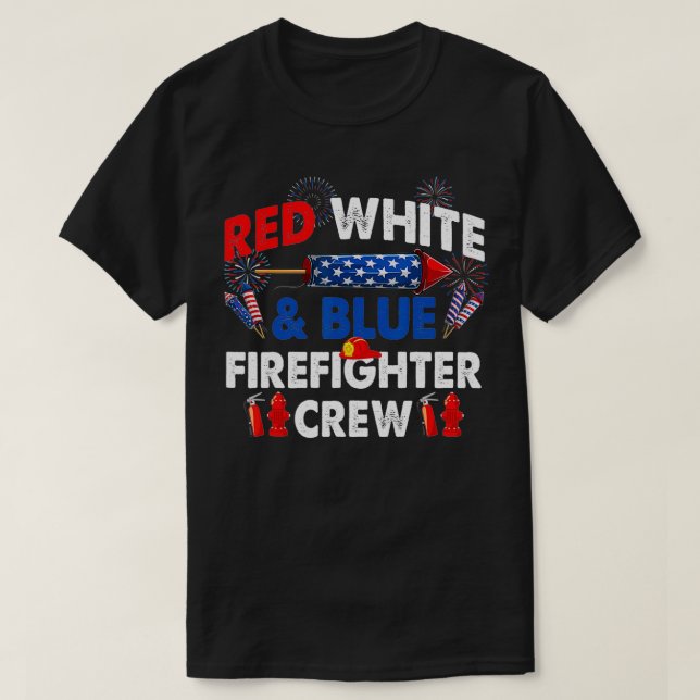 US Flag Red White & Blue Firefighter Crew 4th of J T Shirt (Design framsida)