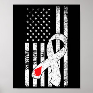 Us Flag Ribbon Typ 1 Diabetes Medvetenhet Diabetik Poster