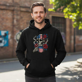 Us Flag Skull och Rosor Coffee Hoodie Design