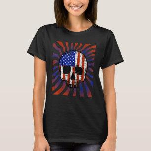 US Flag Skull - Vintage Patriotisk Amerikansk Flag T Shirt